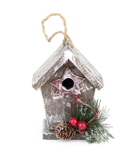 Wooden Holiday Bird House Ornament