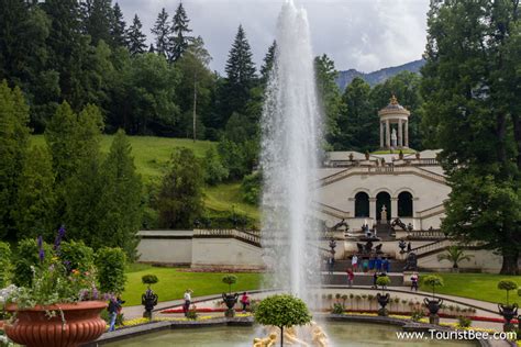 Linderhof Palace, Germany - Powerful water fountain overlooking the mountains