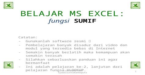 Belajar MS Excel - Rumus Sumif (penjumlahan pintar, memilih data berdasarkan kriteria) - [PPTX ...