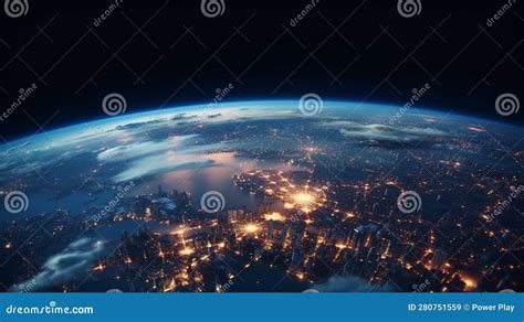 Night View of the Planet Earth from Space. 3D Rendering Generative Ai ...