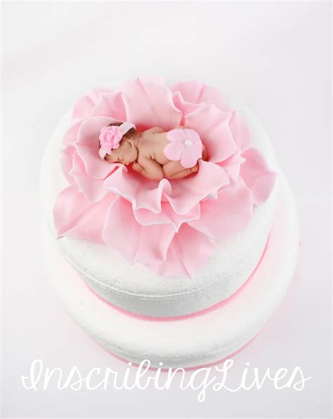 Baby on Flower Cake Topper Girl Baby Shower Cake Topper Pink Lily 3D ...