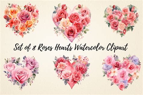 Roses Hearts Watercolor Clipart Graphic by pcudesigns · Creative Fabrica