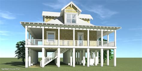 Beach House with Wrap-Around Porch. 2 Bedrooms. Tyree House Plans.