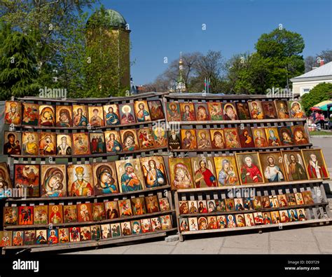 A market stall of Bulgarian Orthodox Icon paintings in the capital ...