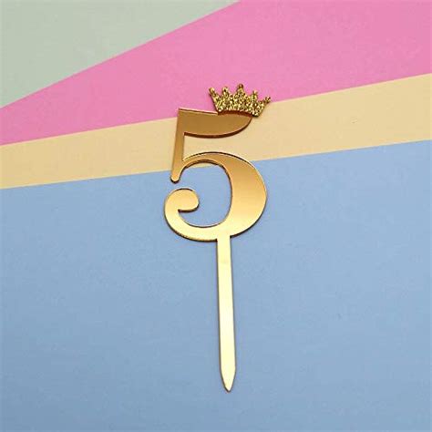 Buy Partysanthe Gold Number 5 Cake Topper/Happy Birthday Cake Topper/ 5th Birthday/Gold Cake ...