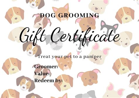 Dog Grooming Gift Certificate Template Free