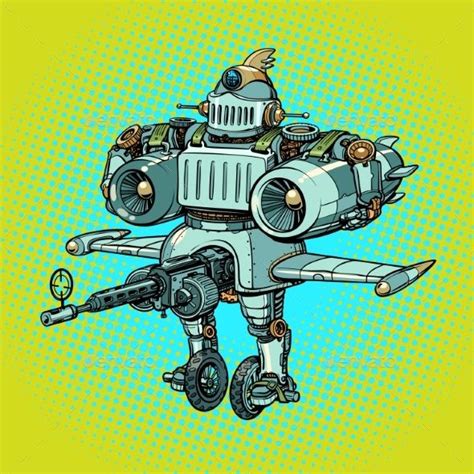 Retro Battle Military Robot | Military robot, Retro vector, Retro vector illustration