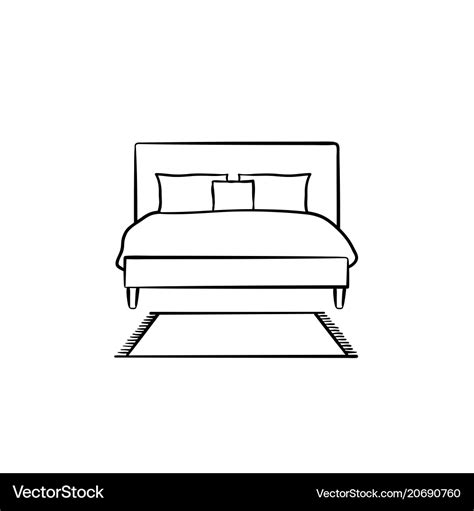 Bed with pillows hand drawn sketch icon Royalty Free Vector