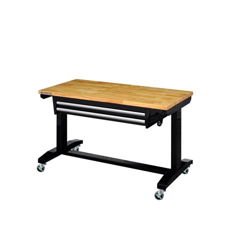 Husky 46 in. Adjustable Height Work Table with 2-Drawers in Black ...