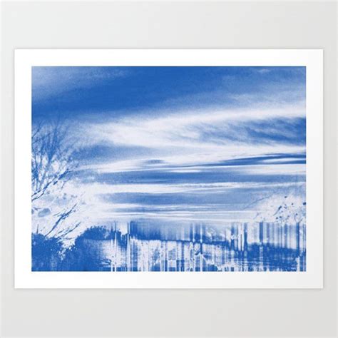 a blue sky with clouds and trees in the foreground is an abstract photograph art print