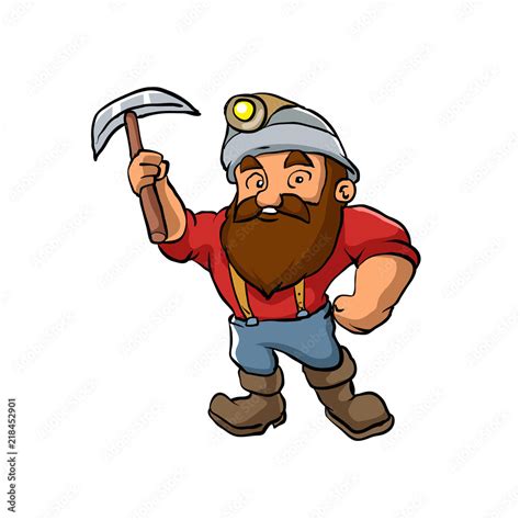 Cartoon Miner with pickaxe.vector illustration. Stock Vector | Adobe Stock