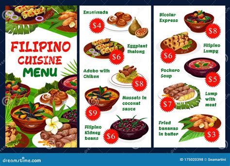 Filipino Restaurant Menu, Traditional Cuisine Stock Vector ...