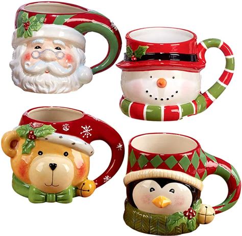 Ceramic Christmas Mugs Santa,Snowman,Penguin & Bear" 3d Figural Mugs ...