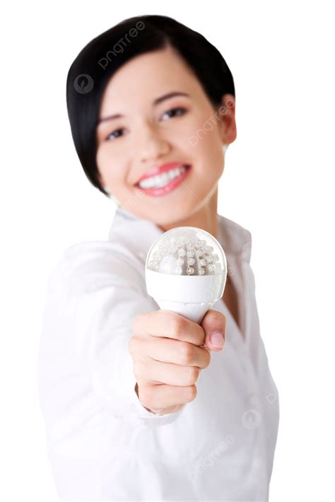 Businesswoman Showing Led Bulb Power, Studio, Young, Professional PNG Transparent Image and ...