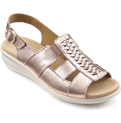 Hotter Womens Candice Wide Rose Gold Leather Sandals