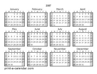 Download 2087 Printable Calendars