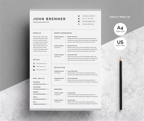 Minimalist Resume | Creative Illustrator Templates ~ Creative Market