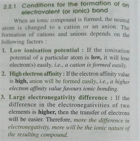 2.2.1 Conditions for the formation of an electrovalent (or ionic) bond..