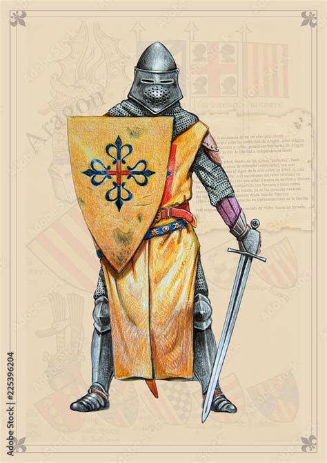 Medieval knight of Order of Montesa, XIVc. Historical illustration ...