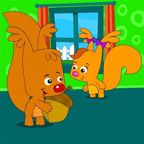 Squirrel friends Sammy & Eve hide acorns from each other in "Hide & Seek" on BabyFirst. They ...