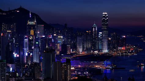 night city, city lights, metropolis, skyscrapers, hong kong, 4k HD Wallpaper