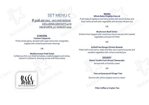 Menu at Baía Seafood Restaurant - V&A Waterfront, Cape Town