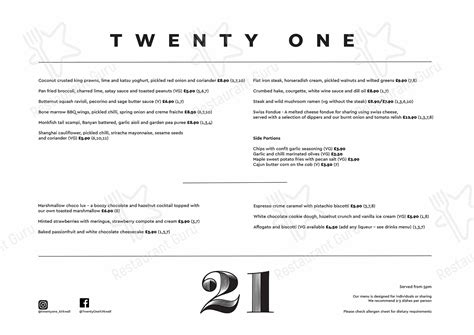 Menu at Twenty One restaurant, Kirkwall