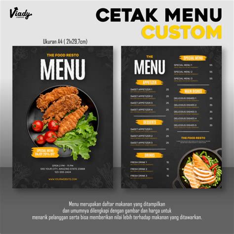 Jual MENU MAKANAN A4 | CUSTOM DESAIN | CETAK MENU | LAMINASI - 1 SISI - Kota Medan - Viady ...