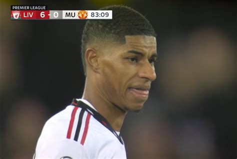 Marcus Rashford's reaction after 6th Liverpool goal. : r/soccerbanners