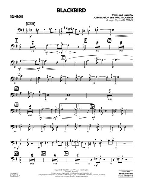 Blackbird - Trombone by Mark Taylor Sheet Music for Jazz Ensemble at ...