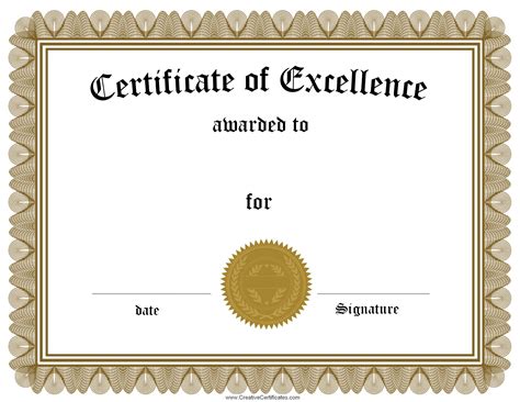 Certificate Of Excellence – certificates templates free