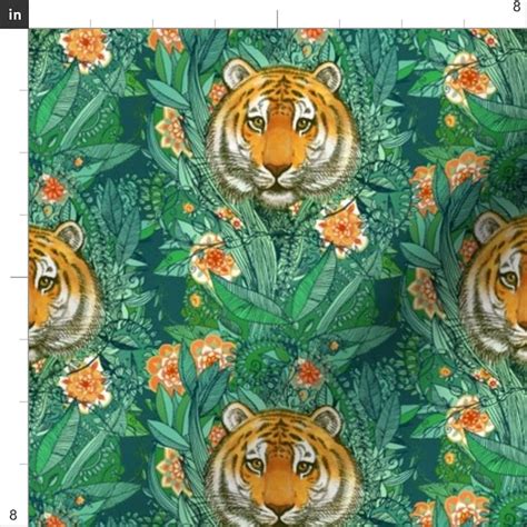 Green Tropical Print Tigers Fabric Tiger Tangle in Color | Etsy