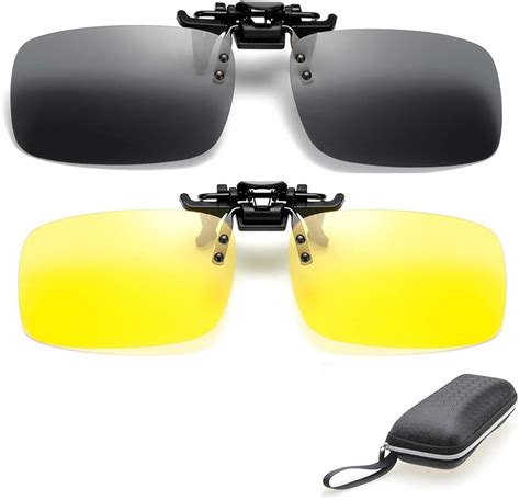 2 Pairs Sunglasses Clip On Flip Up Night Vision Glasses Anti Glare Polarized for Men Women UV400 ...