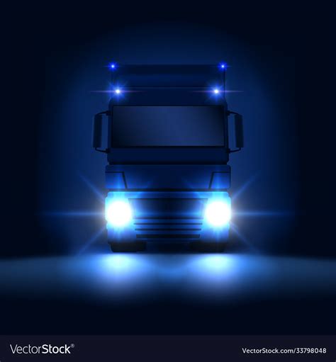 Night big semi truck with bright headlights Vector Image