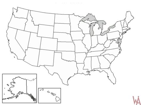 Blank Outline Map 10 of the USA | WhatsAnswer | Us map printable, United states map printable ...