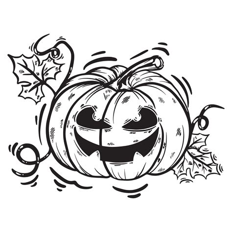 halloween pumpkin hand drawn black and white vector illustration ...