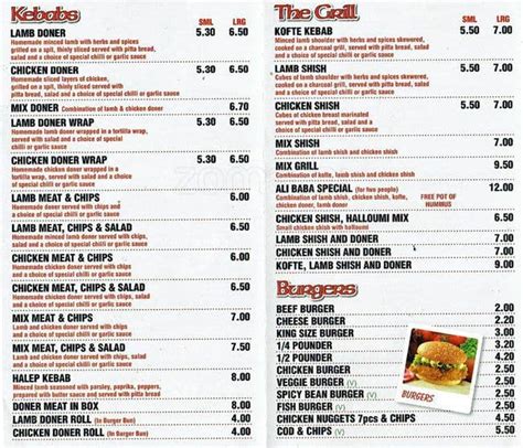 Menu at Ali Baba fast food, London, 144 Kingsland High St