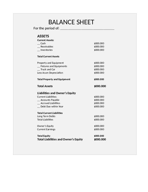 2024 Balance Sheet Template - Fillable, Printable PDF & Forms | Handypdf