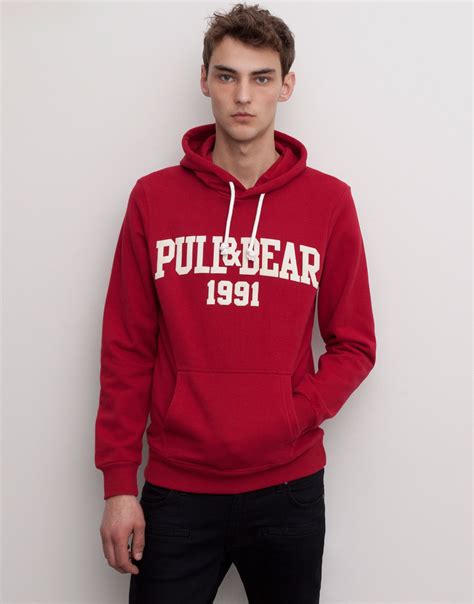 Pull&bear Hooded Sweatshirt in Red for Men | Lyst