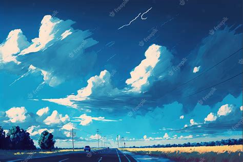 Premium Photo | Blue sky with clouds blue sky with clouds in manga anime comic style digital art ...