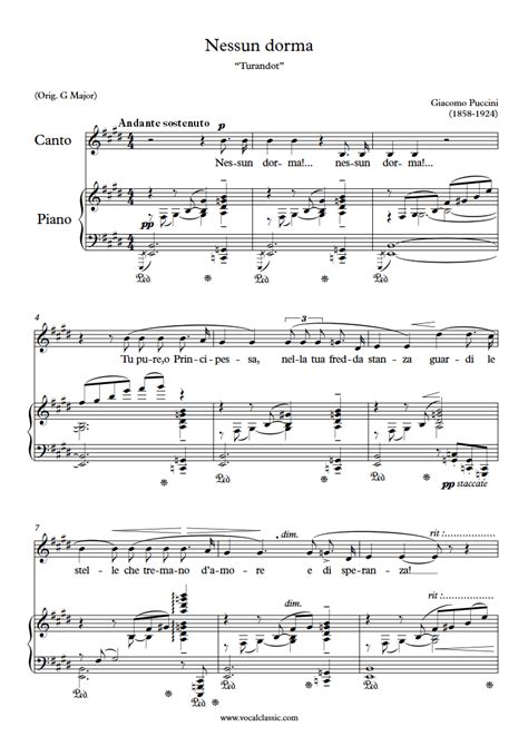 G. Puccini : Nessun dorma (E Key) PDF - 보컬클래식 Vocalclassic