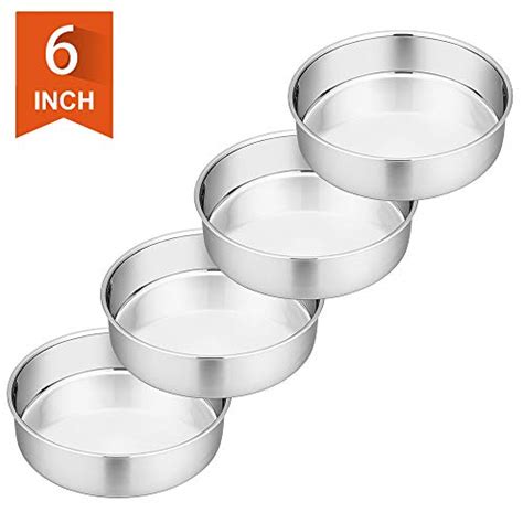 Small Cake Pans. 6 Inch Cake Pan, P&P CHEF 4-Piece Stainless Steel Round Baking Pans Layer Cake ...