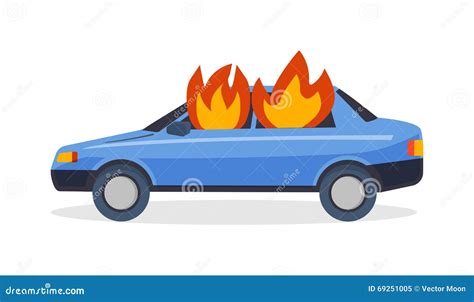 Burning Car Fire Suddenly Started Engulfing All The Car Accident Danger Vector. | CartoonDealer ...