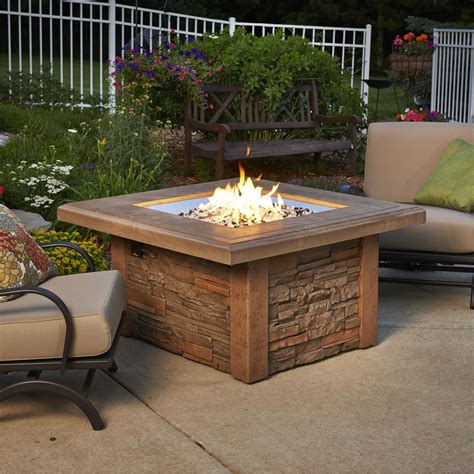 The Outdoor GreatRoom Company Sierra 43-Inch Square Natural Gas Fire Pit Table with 24-Inch ...