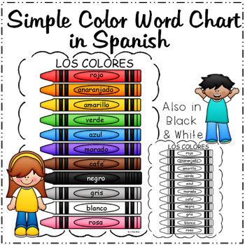 Color Word Chart in Spanish by Primarily First | TpT