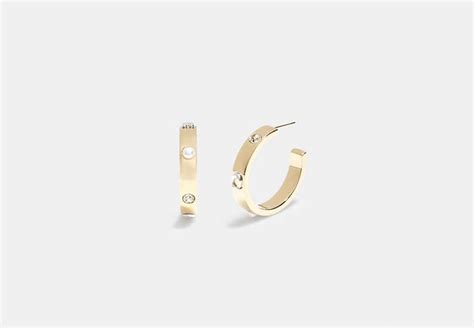 COACH® | Pegged Signature And Stone Small Hoop Earrings