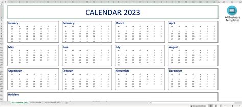 Calendar 2023 Excel | Templates at allbusinesstemplates.com