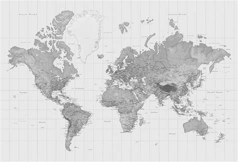 Black and White World Map Wallpaper | World Map Murals | Wallpapered