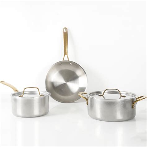 Martha Stewart 5 Piece Stainless Steel Cookware Set With Brass Handles ...