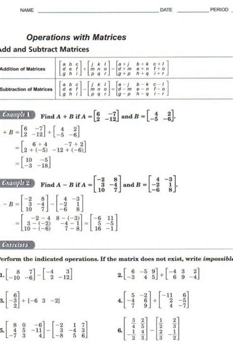 Matrix Model Worksheets